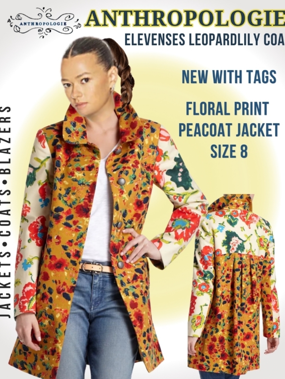 ANTHROPOLOGIE Elevenses LeopardLily Coat Floral Print Peacoat Jacket New NWT